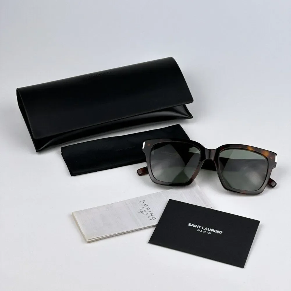 NEW Saint Laurent SL507 003 Havana Green Square Unisex Sunglasses